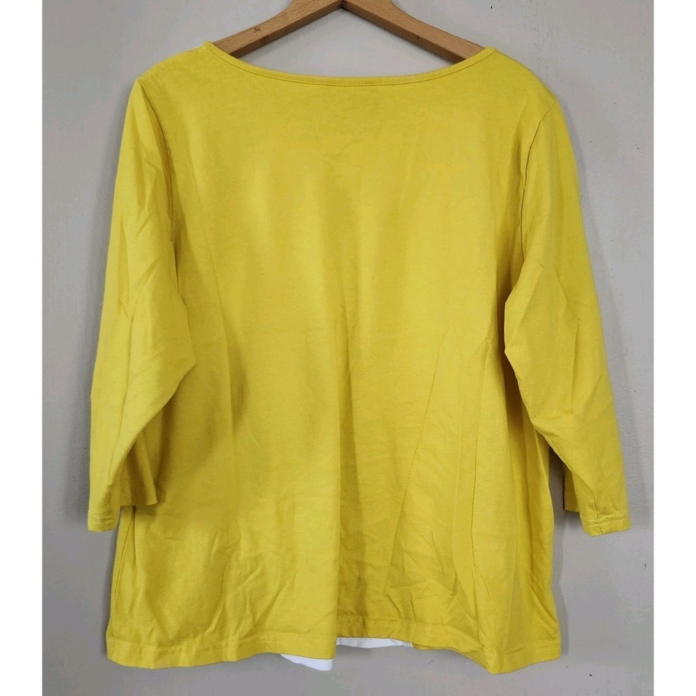 Bob Mackie Wearable Art Womens 1X Yellow Floral Rhinestone Accent Top Shirt - Picture 3 of 4